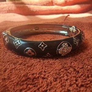 $5 Sale! Black Cuff Bracelet Cubic Zirconia Black Fancy Designer Style